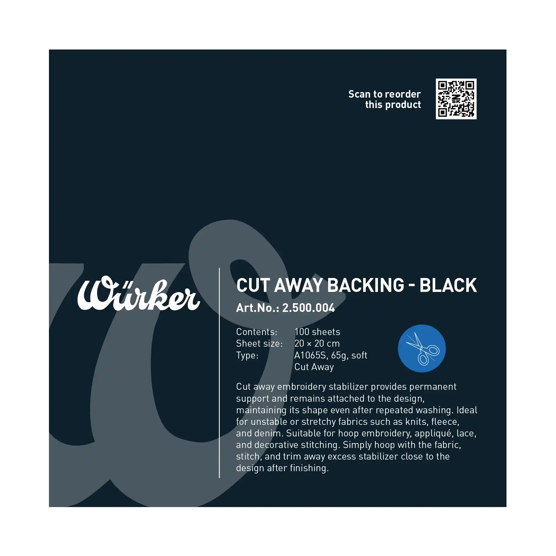 Würker Schneidvlies Schwarz - Zuschnitt 20cm x 20cm, 65 g/m²