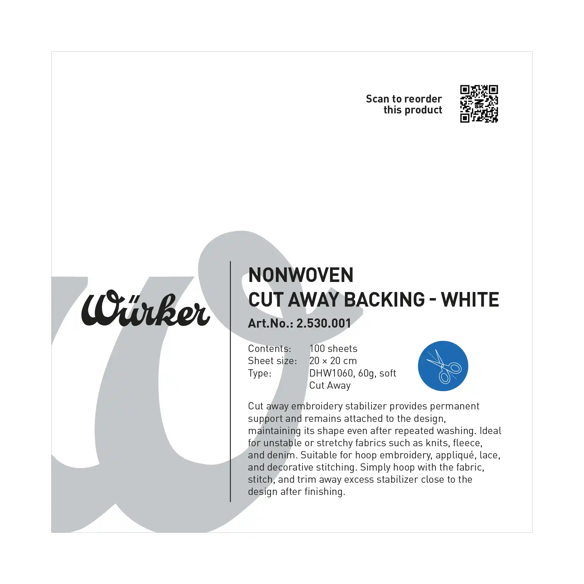 Würker Schneidvlies Weiß - Zuschnitt 20cm x 20cm, 60 g/m²