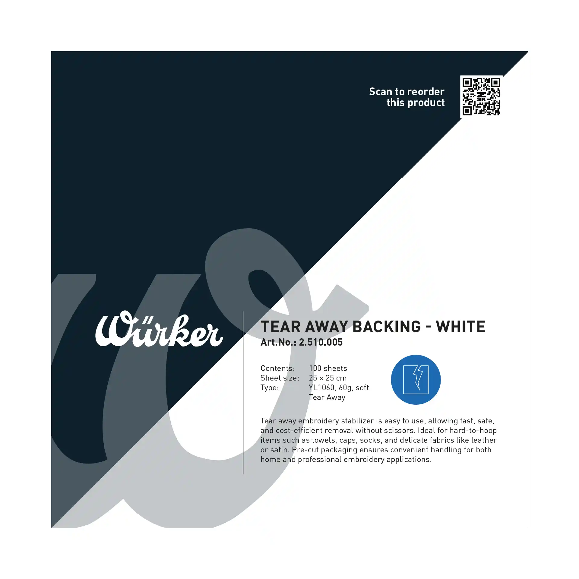 Würker Reißvlies Soft S/W - Zuschnitt (60 g/m² - 100% Polyester)