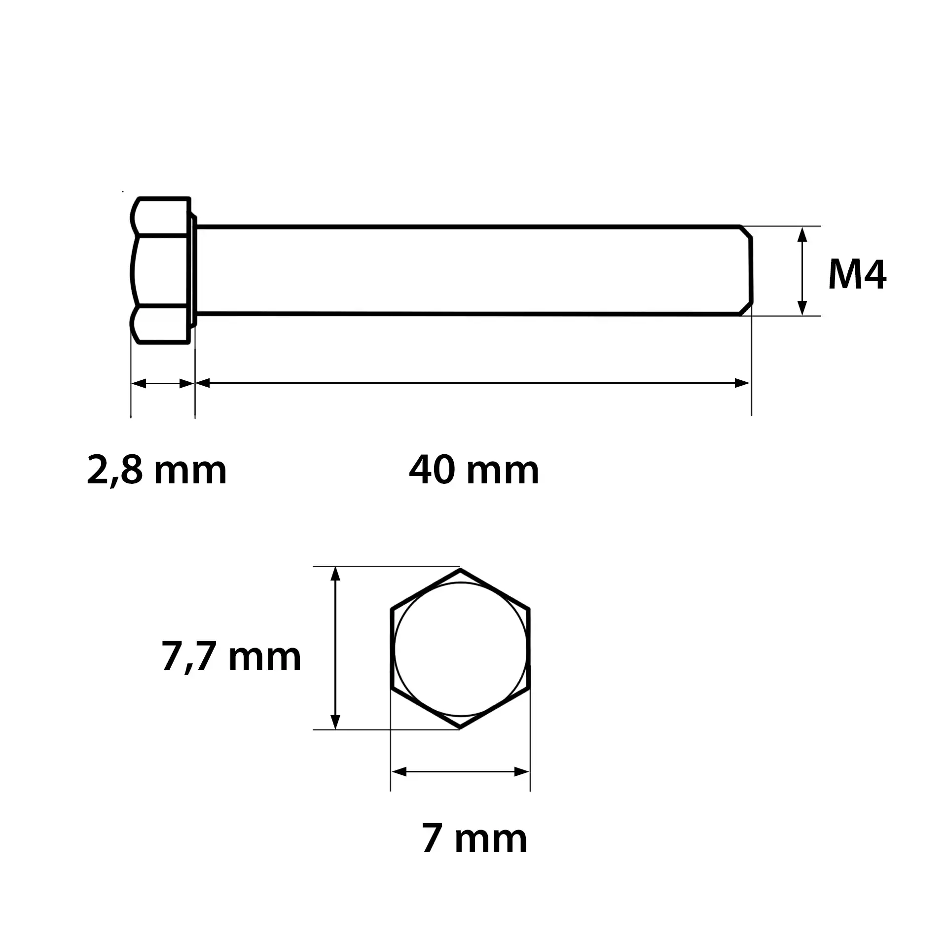 M4 x 40 | ISO 4017 | 6KT-Schraube | M4 | 40 | Z-000-0108