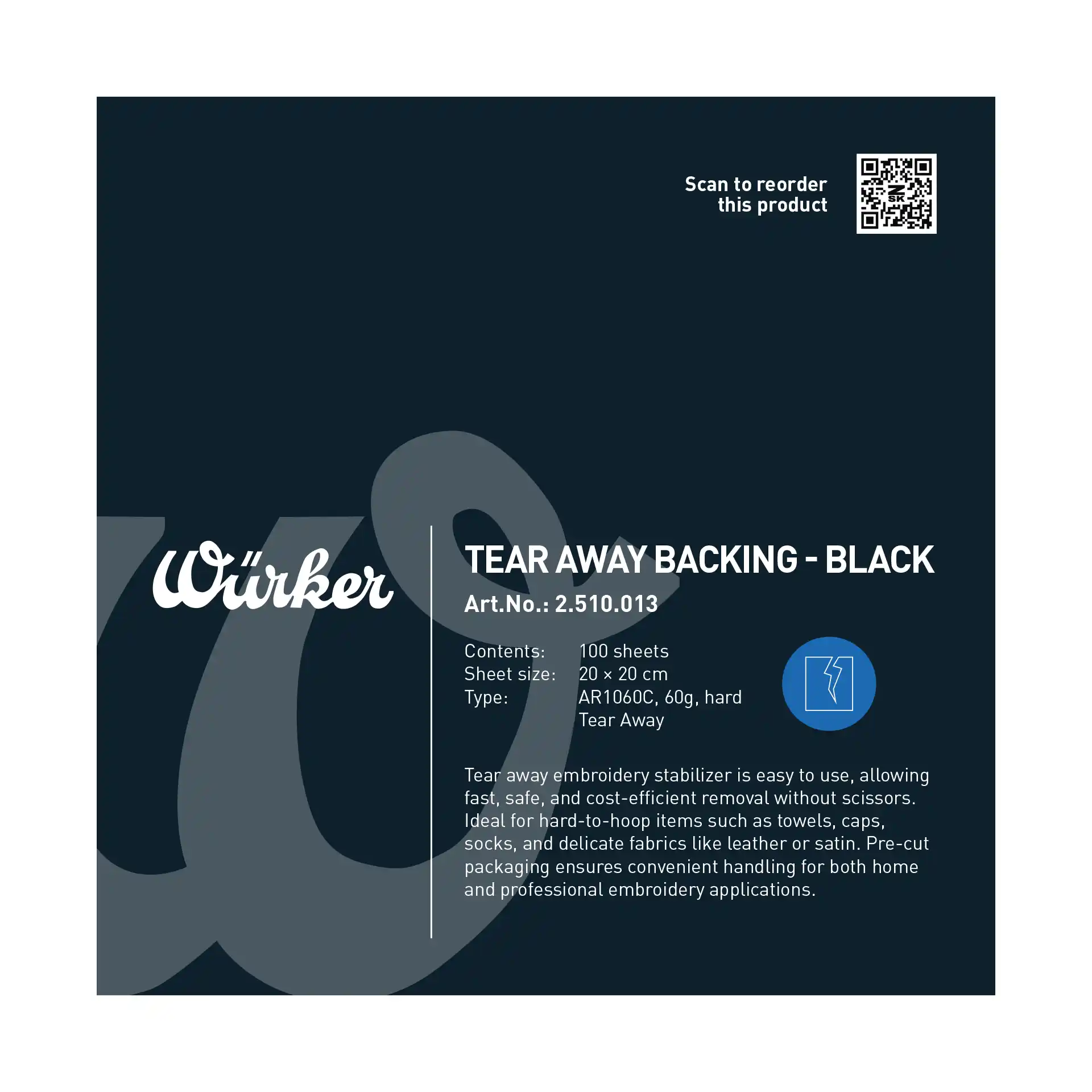 Würker Reißvlies Schwarz Hard - Zuschnitt 20cm x 20cm, 60 g/m²
