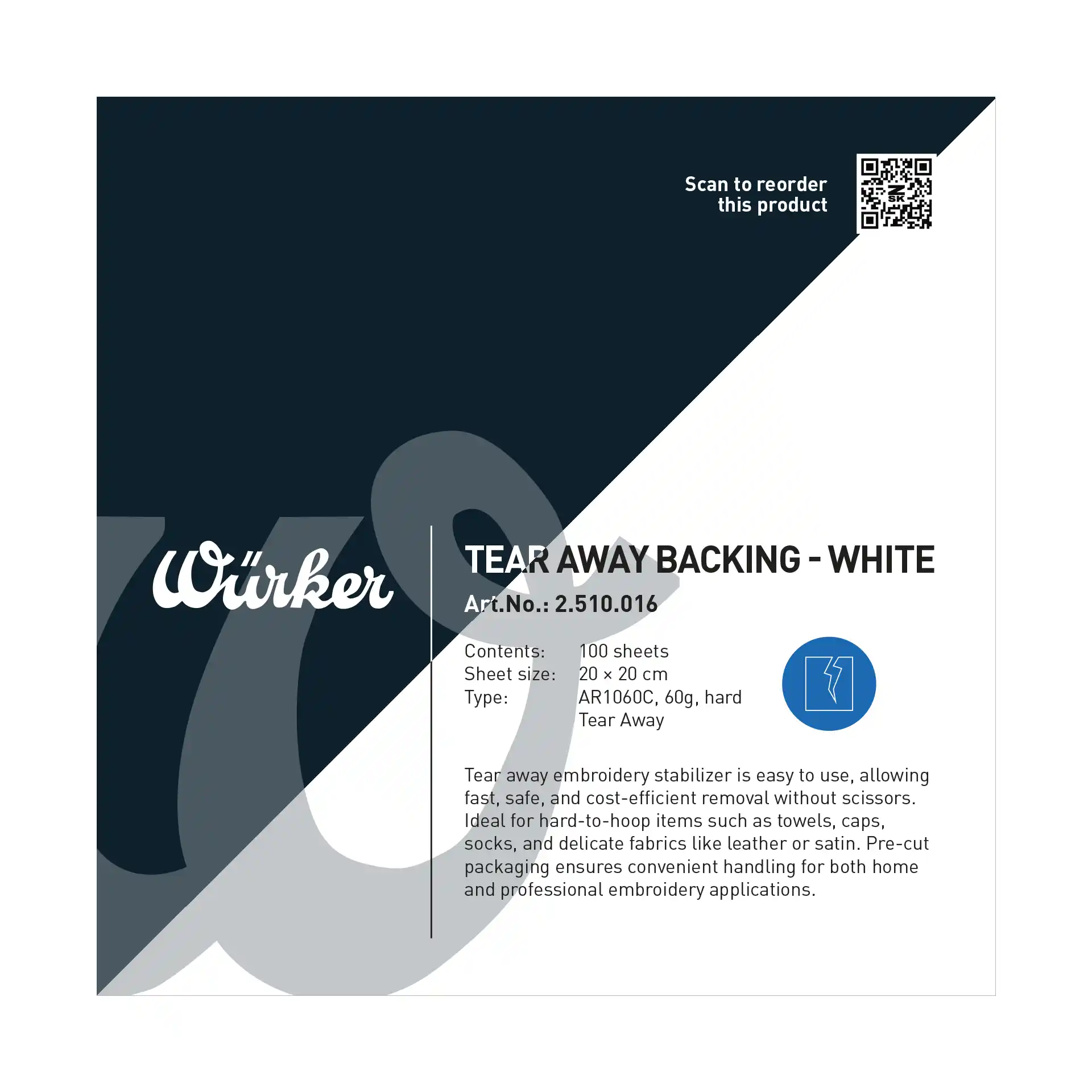 Würker Reißvlies Hard S/W - Zuschnitt (60 g/m² - 100% Polyester)