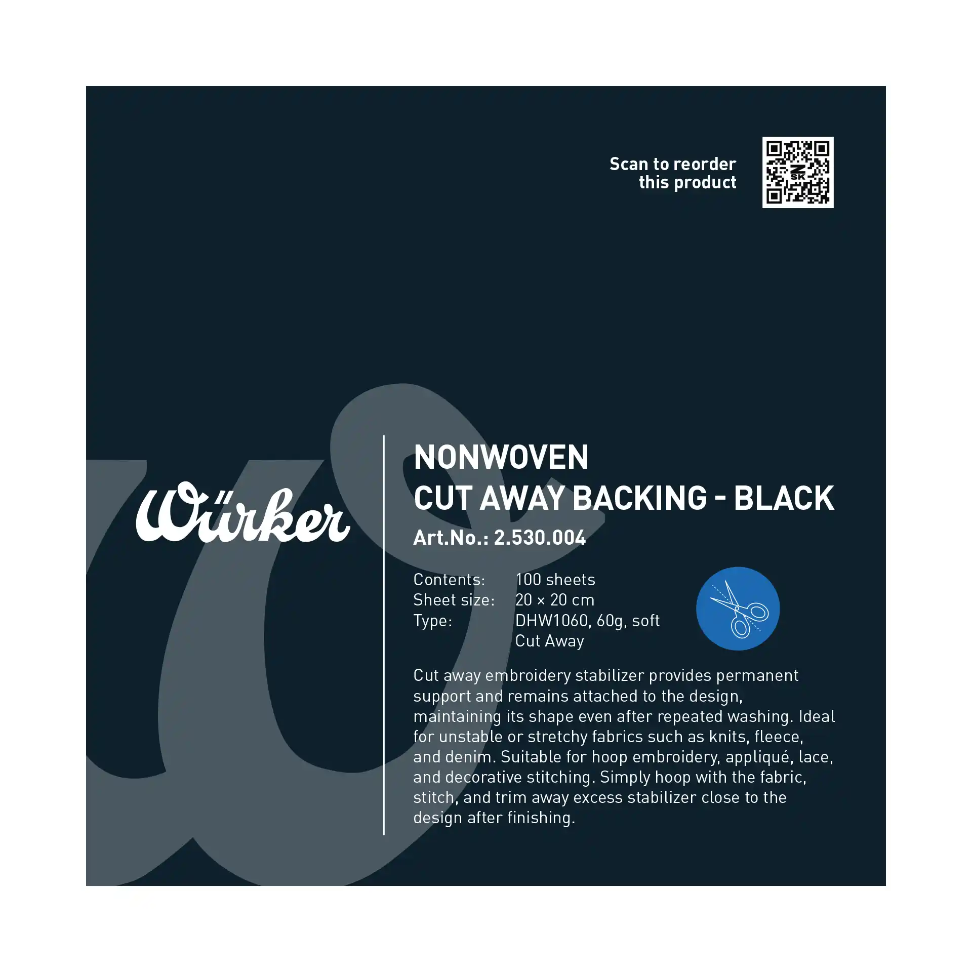 Würker Schneidvlies Schwarz - Zuschnitt 20cm x 20cm, 60 g/m²